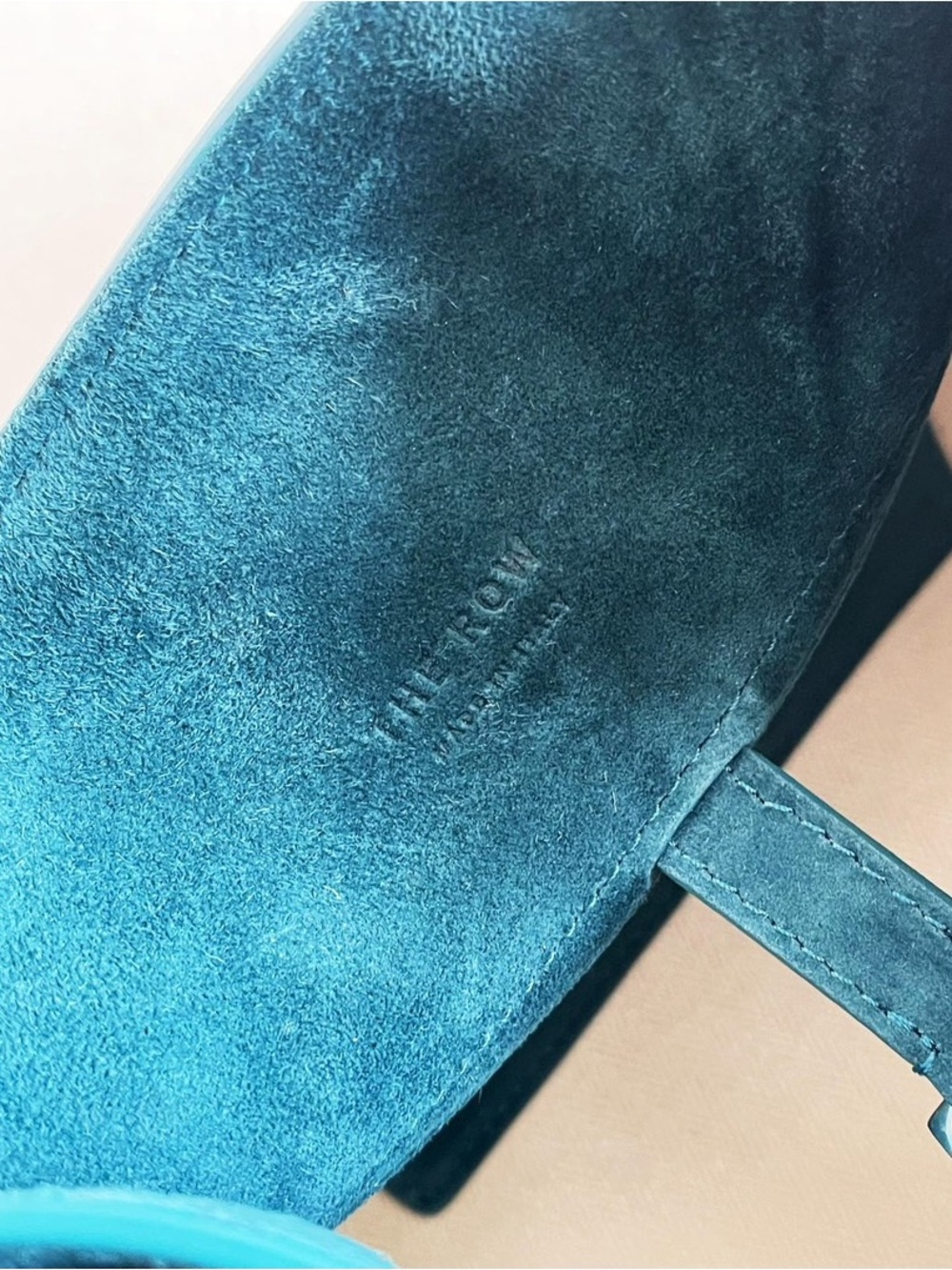 The Row Teal Suede Dome Satchel with Detachable Strap - Picture 4 of 8